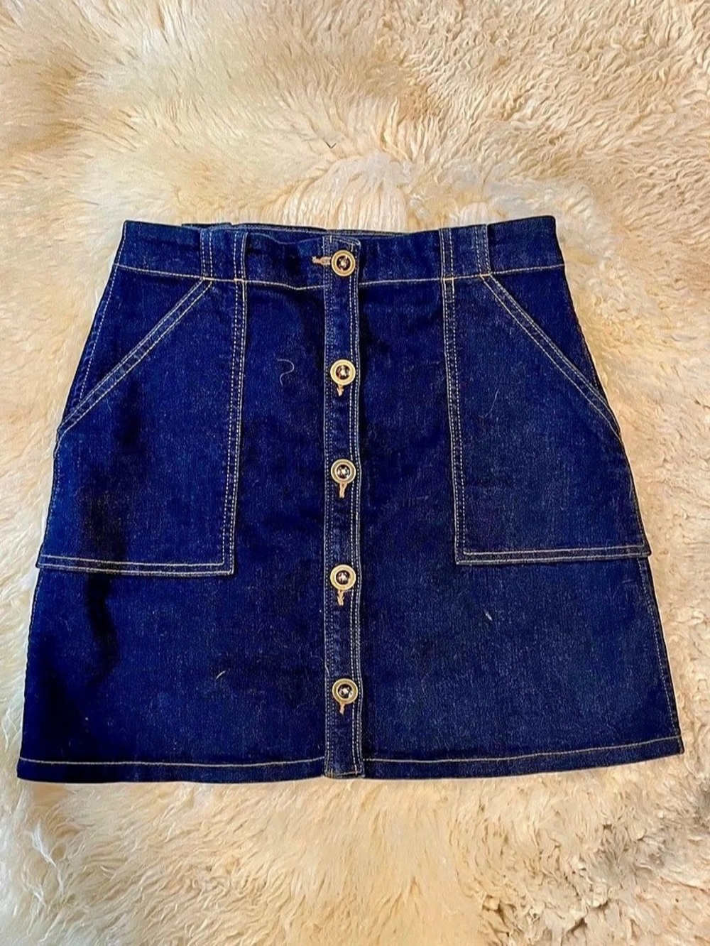 Banana Republic Denim Mini Skirt Womens Sz 4 Blue Jean Dark Indigo Button Front